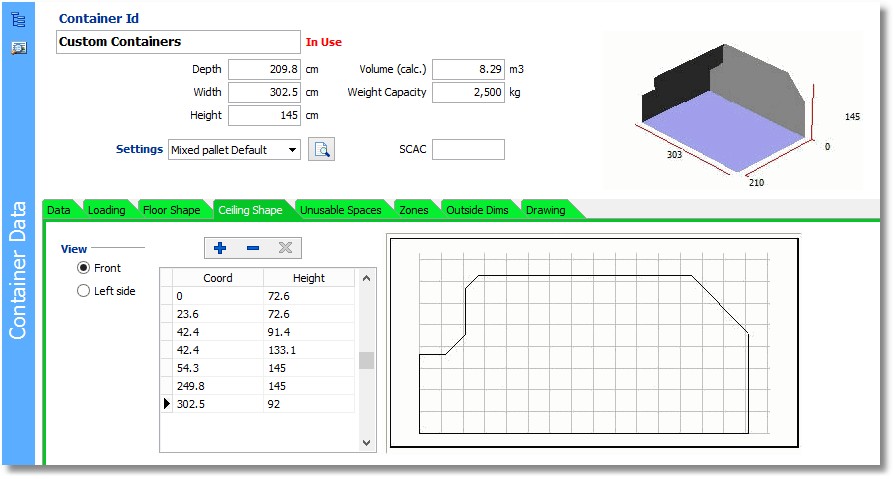 container ceiling shape tab