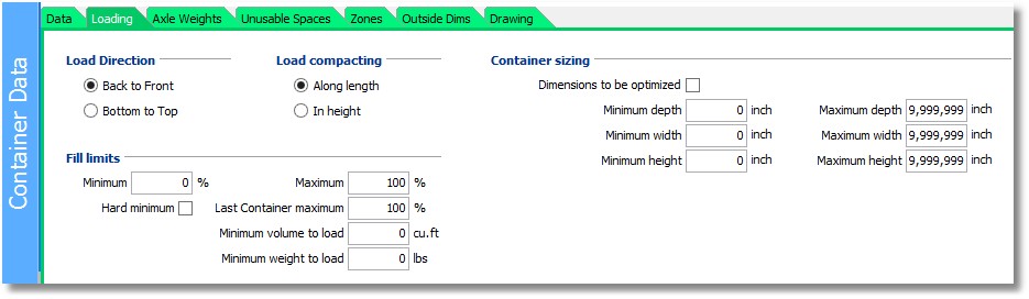 container loading tab