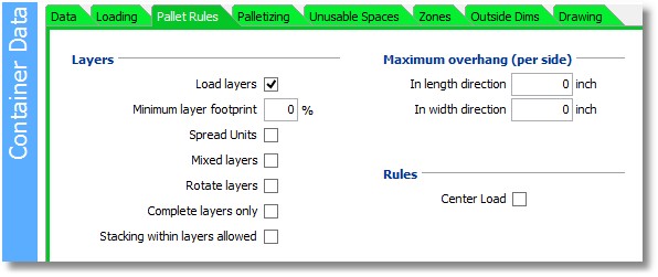 container pallet rules tab