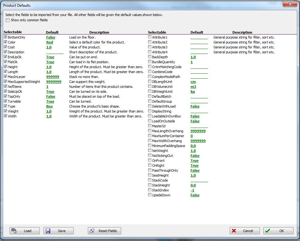 flexi data import defaults